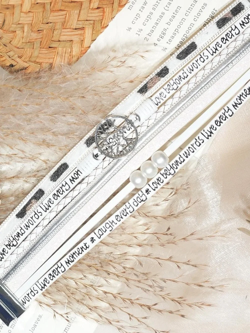 Anthropologie White and Silver Multi-Strand Beaded Wrap Bracelet